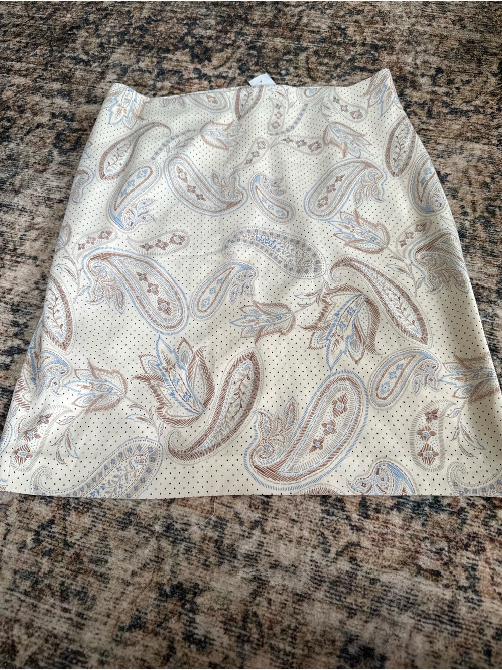 Ann Taylor Cream Paisley Pencil Skirt with Blue and Tan Motifs